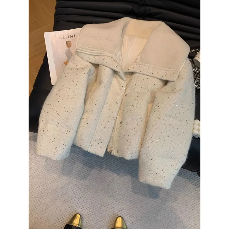 娃娃领重工亮片棉衣外套女秋冬新款气质宽松小个子轻奢面包服棉服