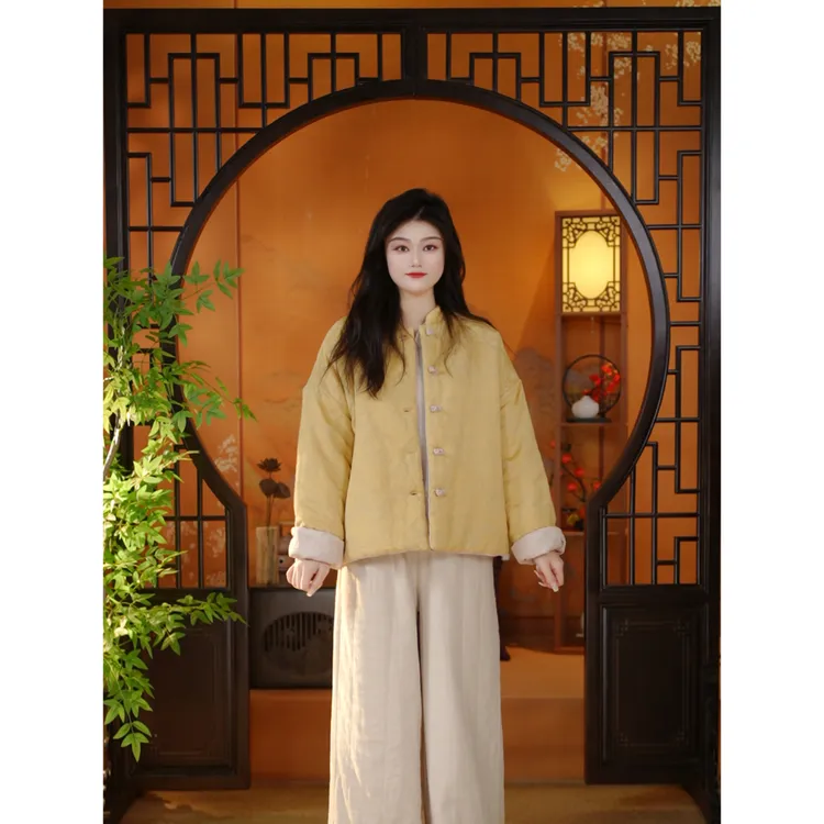 【冬意暖】冬季圆领双面穿古复风棉衣提花款宽松棉服国风短外套6520