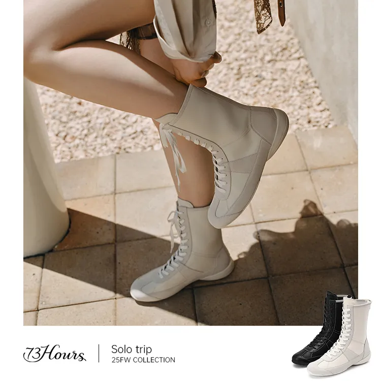 73hours女鞋Solo trip2025冬季新款机车风马丁靴赛车鞋拳击靴短靴