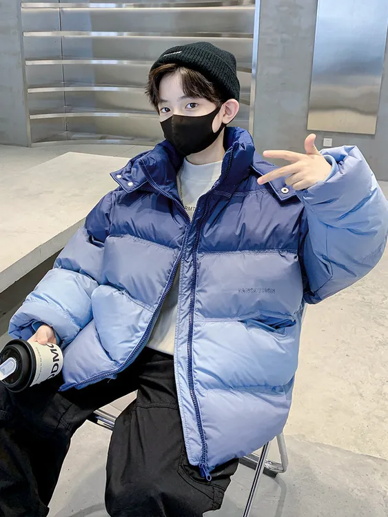 男童连帽棉服欧美风棉袄圆领韩版印花加绒加厚防风保暖