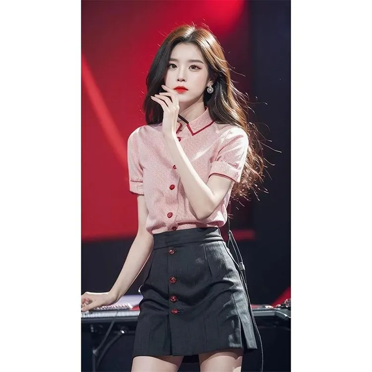 2025夏新款小香风多巴胺粉色衬衫上百搭半身裙轻奢风高级感两件套