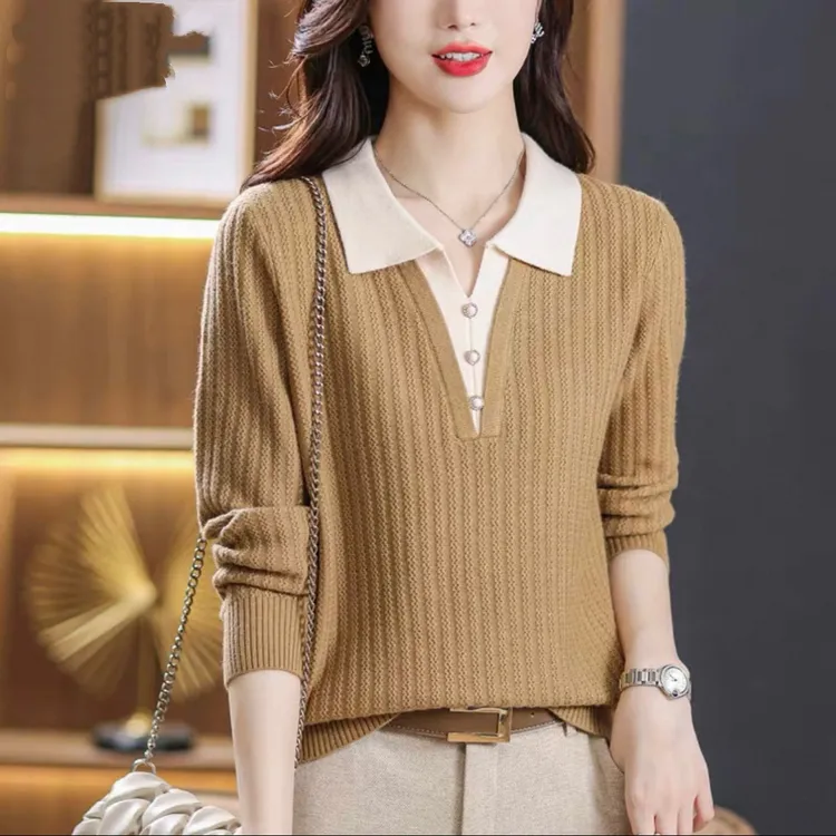 【200斤可穿】显瘦假两件毛衣新款2025秋冬长袖保暖毛衣女时尚0210