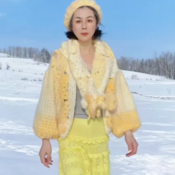 黄桃奶霜开衫围巾线上视频教程