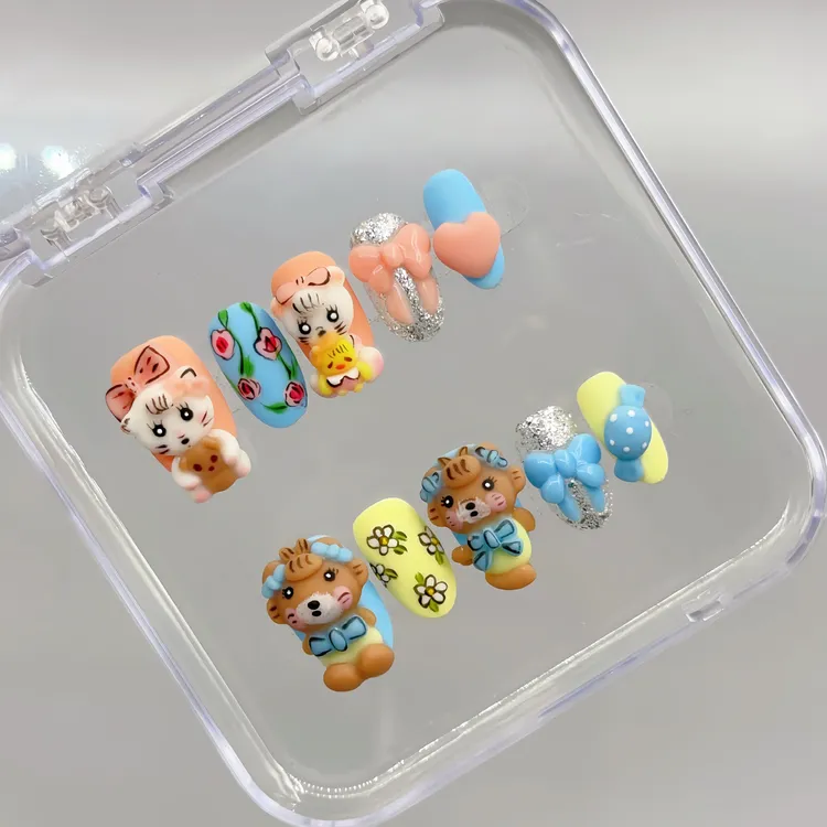 【磨砂小猫MIKKO】可爱卡通风立体捏捏款手绘小清新纯手工穿戴甲