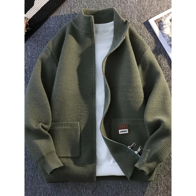 潮牌针织衫外套男士2025秋冬季新款潮流宽松休闲简约立领开衫毛衣