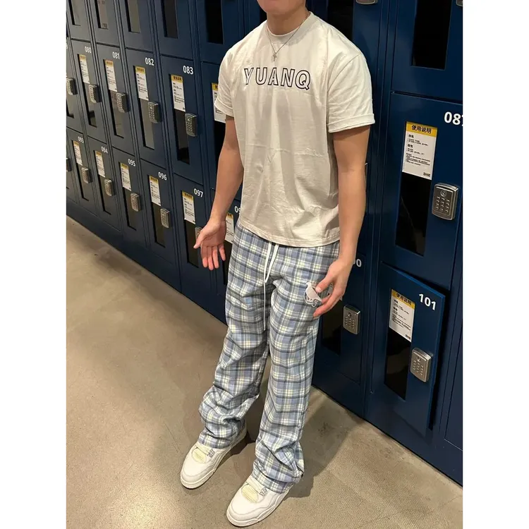 美式街头北卡蓝直筒微喇叭拉链刺绣长裤男宽松休闲cleanfit阔腿裤