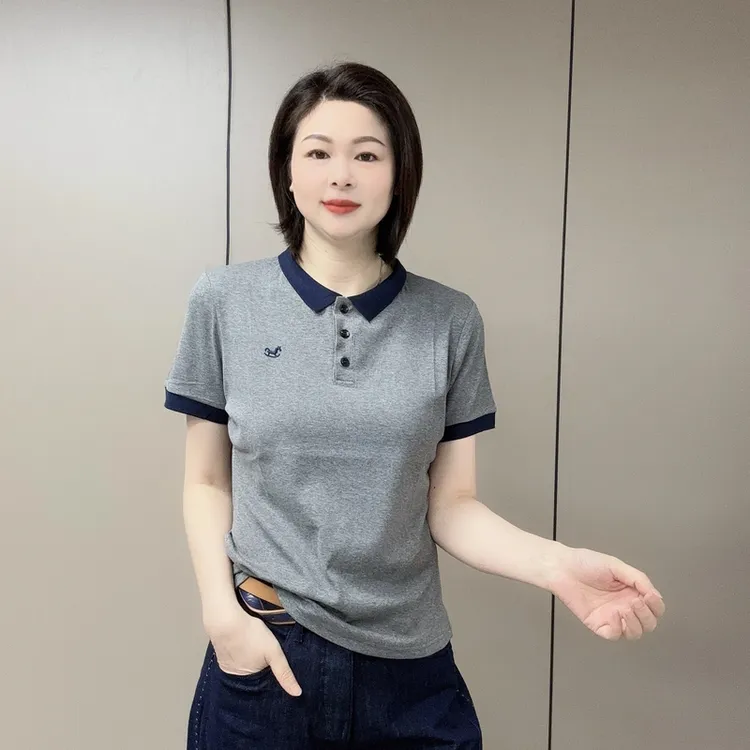 夏季衬衫领设计感显瘦百搭时尚短袖T恤运动洋气休闲女士半袖修身