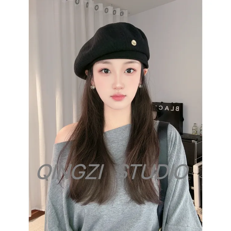 晴子专柜同款金标系列秋冬氛围感纯羊毛贝雷帽高颅顶显脸小画家帽