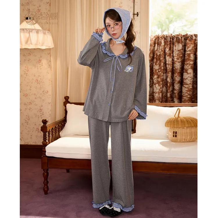 宫蝶【礼盒装】史努比春秋睡衣女款花边娃娃领纯棉长袖家居服外穿
