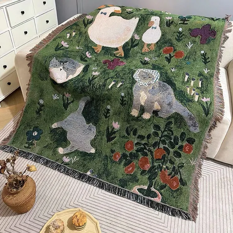 北欧系ins风油画风艺术挂毯沙发毯针织盖毯地毯装饰毯