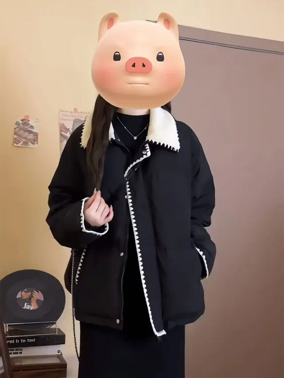 2025冬季新款韩系宽松棉服女巨好看学生短款棉袄贝壳绣棉衣外套潮