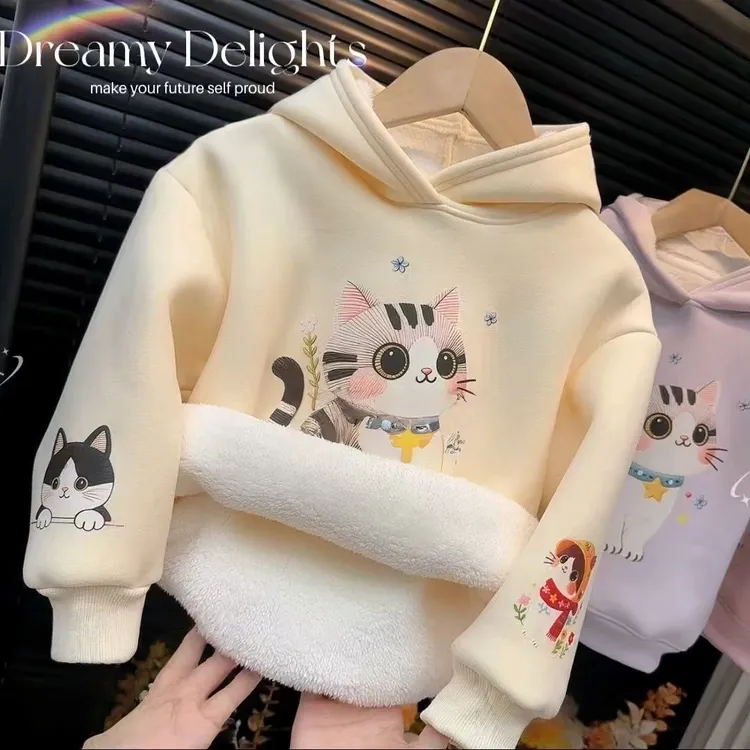 特厚羊驼绒连帽卫衣女童冬季中款加绒加厚宽松百搭时尚中大童韩版