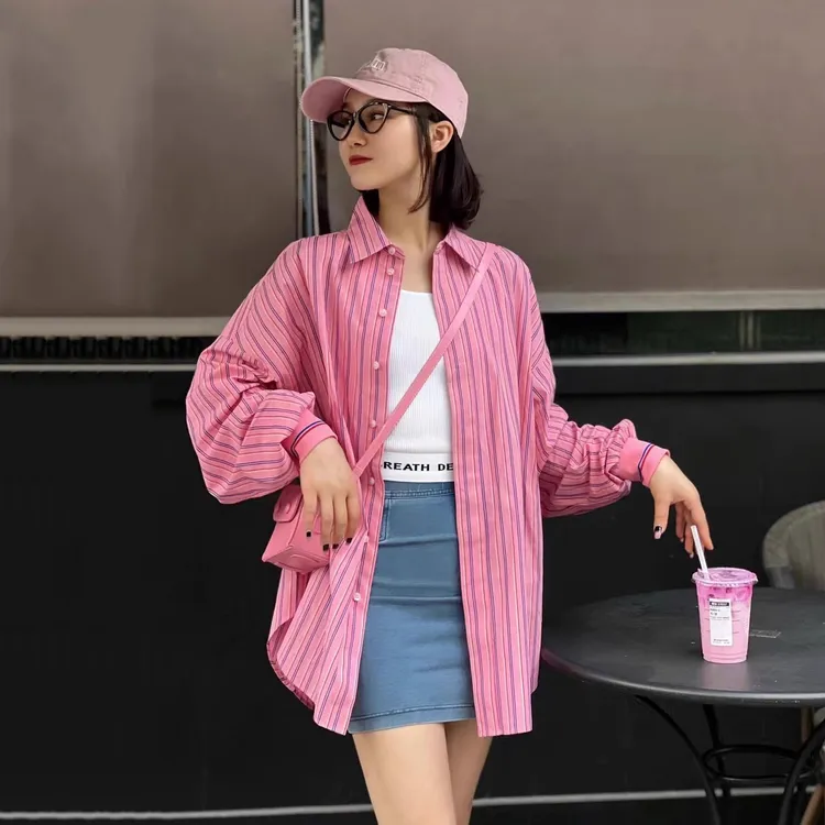 【AMSSGIRD】正品秋季新款长袖中长款衬衫宽松衬衣女薄款5300811