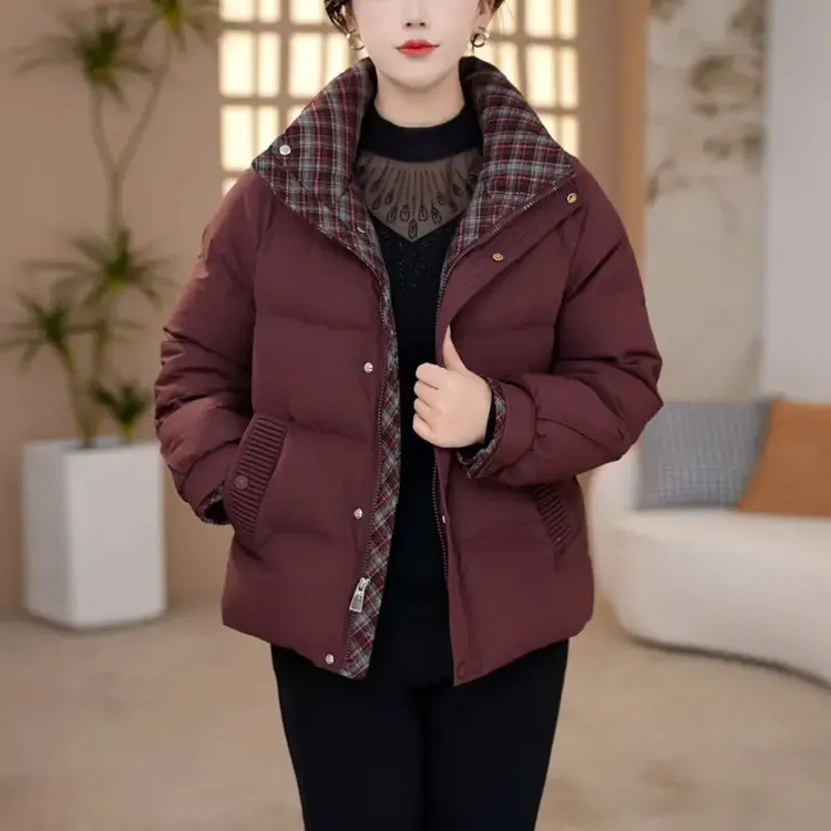 洋气立领羽绒服女冬2025年新款加厚宽松休闲拼色免洗白鸭绒外套