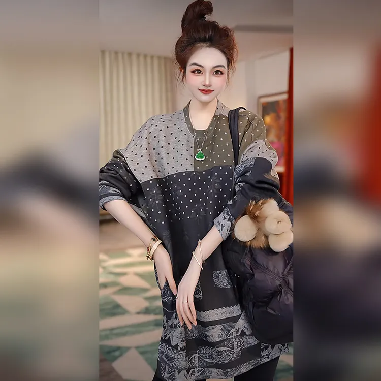 【Linda姐高端线】秋冬时尚复古慵懒休闲上衣印花卫衣AF5SWY0505