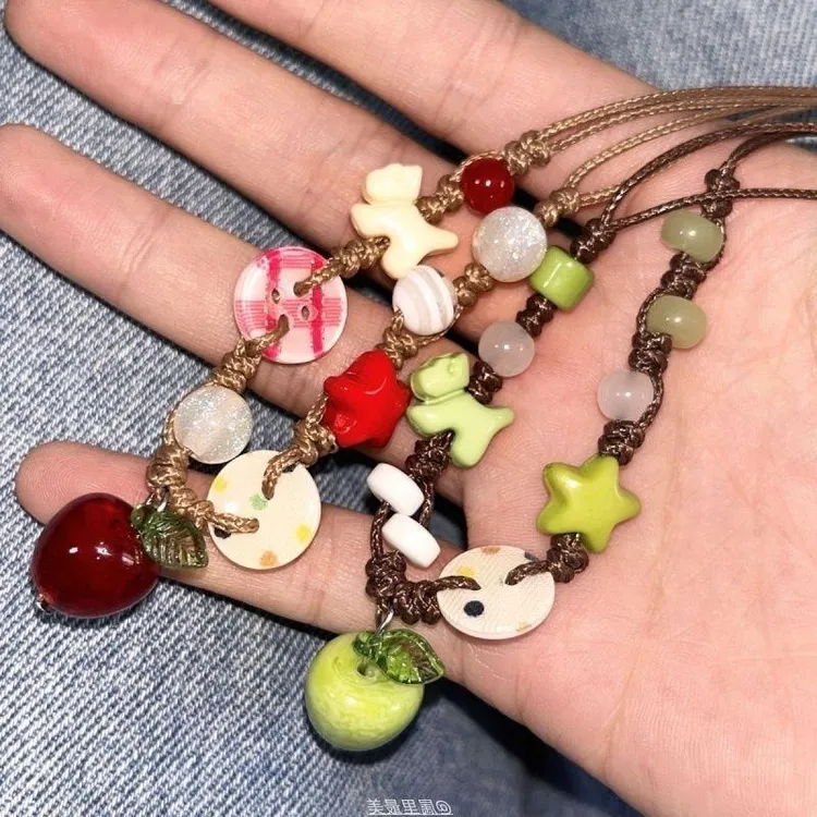 钛钢锆石项链 可爱纽扣苹果手工编织项链高颜值色彩多巴胺小众送