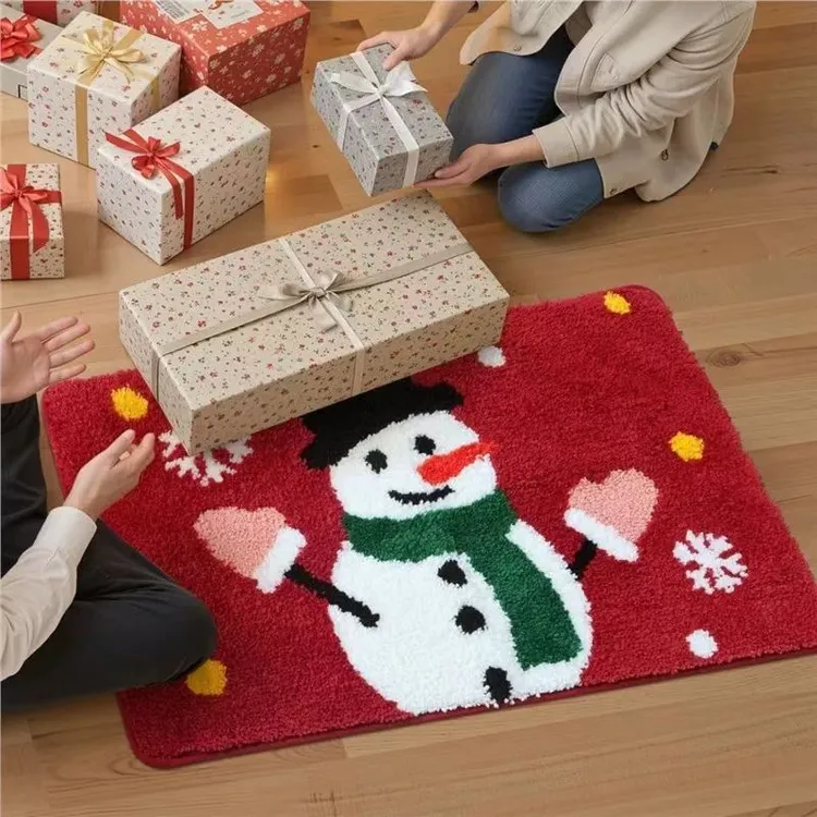 圣诞节雪人家用植绒耐脏易打理吸水防滑浴室地毯卫生间脚垫