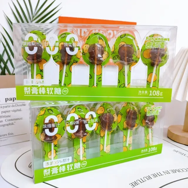 趣知道梨膏棒棒糖软糖不怎么甜108克零食卡通动物棒棒糖一盒十支