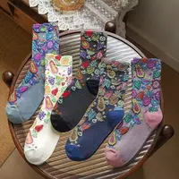 【拍一发五】复古文艺日系民族风花袜子女中筒堆堆袜 秋冬森系女款