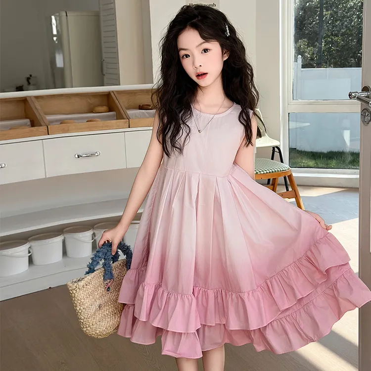 女童夏装连衣裙2025新款洋气儿童装夏季渐变色背心裙子大童公主裙