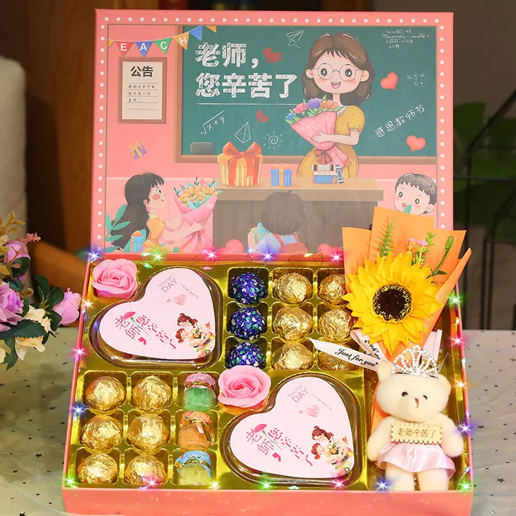 教师节礼物德芙巧克力网红玫瑰礼盒装送男女老师贺卡花束实用礼品