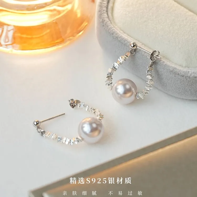 925银耳饰 925纯银碎银几两曼塔紫珠耳圈百搭ins时尚气质精致耳饰