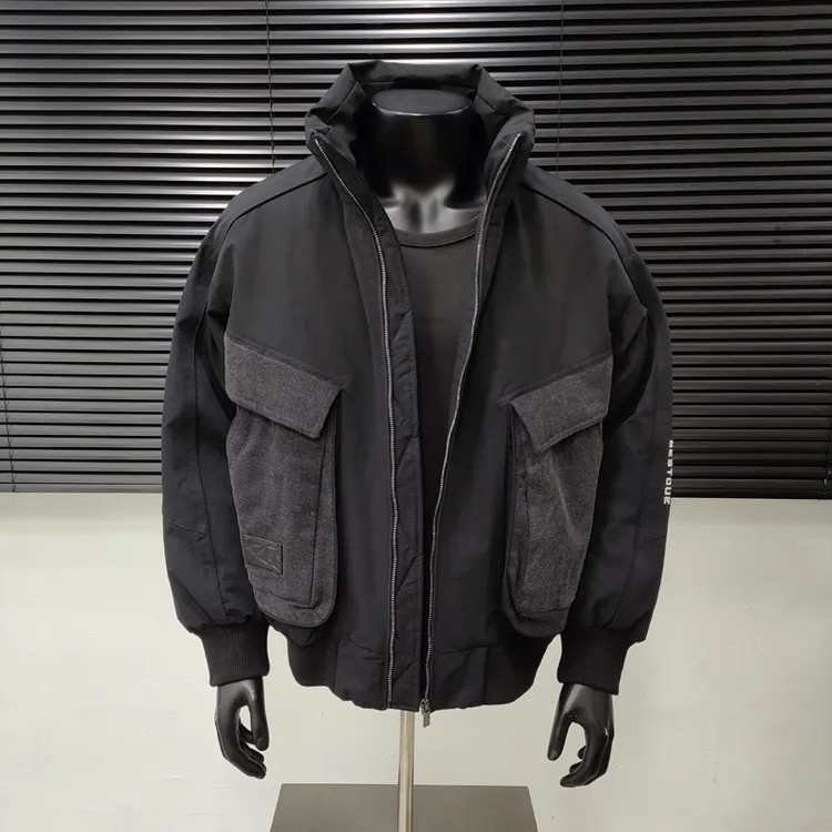 50白鸭绒冬季新款牛仔拼接工装羽绒服男士款潮牌设计感宽松外套潮