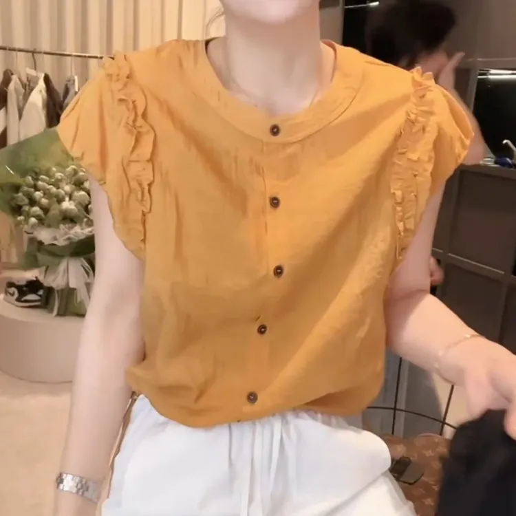 夏款衬衫领设计感时尚百搭无袖显瘦上衣女LK2503928