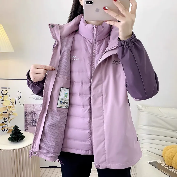 风雪狼户外三合一冲锋衣女羽绒内胆可拆卸防风防水保暖冬季登山服