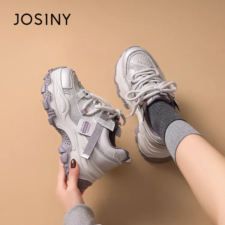 【紫罗兰】卓诗尼厚底老爹鞋紫色冬季百搭时尚亮钻皮面休闲鞋运动鞋