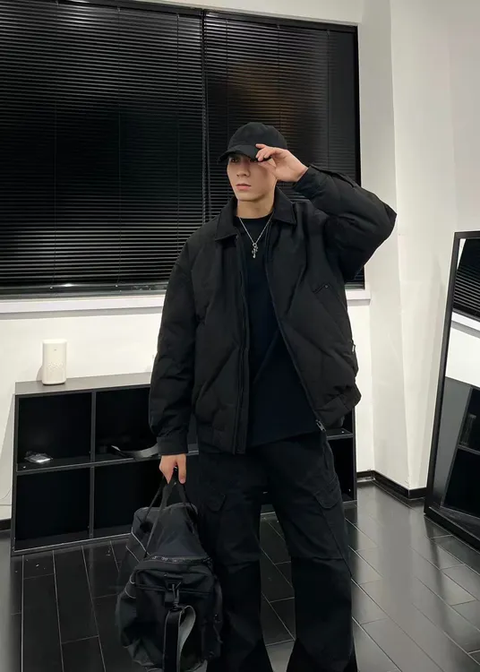 YJ玖柒冬季90白鸭绒菱格羽绒服极简轻奢风翻领外套Y1001