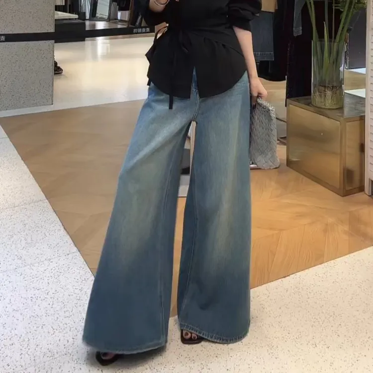 2025时尚百搭显瘦气质牛仔复古俏皮高级感大阔腿牛仔裤LK2505738