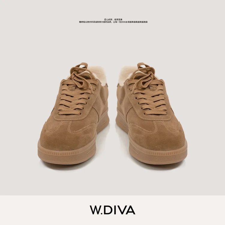 W.Diva【毛毛德训鞋】秋冬复古羊毛厚底牛反绒德训休闲鞋54X213422