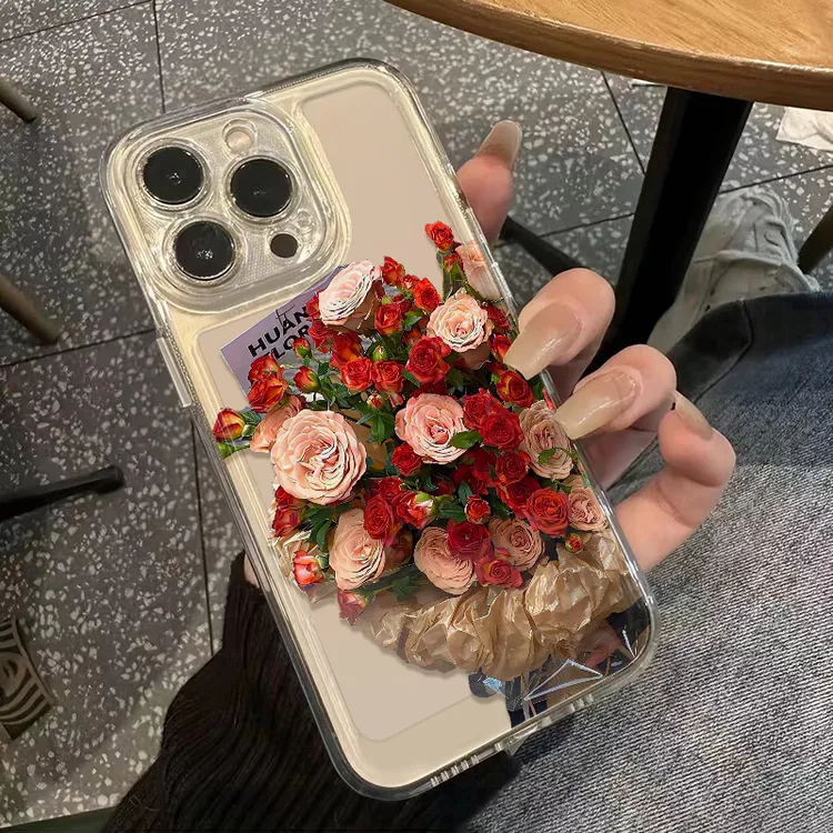 创意适用iPhone16pro玫瑰花束17透明软ins风13苹果15手机壳12小众