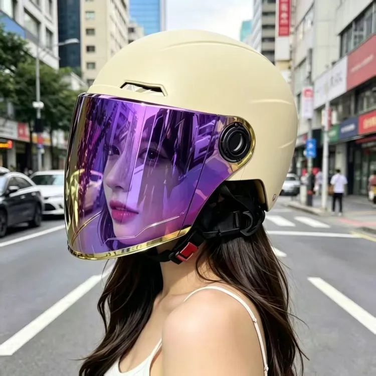 男女时尚安全帽防晒防紫外线双镜帽安全帽四季通用可调