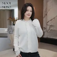 MOOI MONO"杏仁奶霜"显瘦波浪领口和门襟长袖开衫针织衫Z010H54