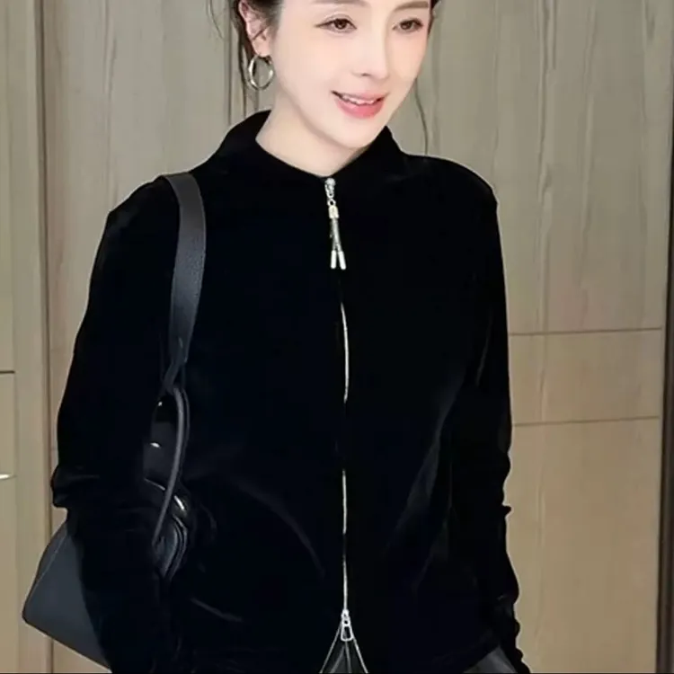 5085丝绒拉链精干上衣