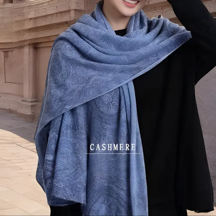 山羊绒LP意大利老钱风天青色180*60长巾围巾披肩蓬松针织保暖L185