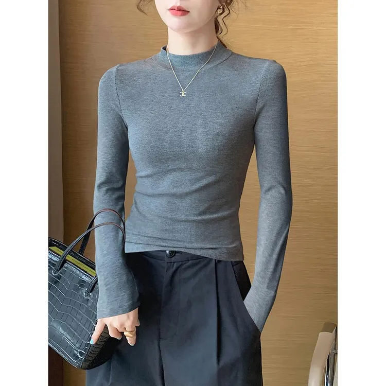 春秋秋冬显瘦百搭洋气ins纯色上衣长袖半高领打底衫女2025新款针