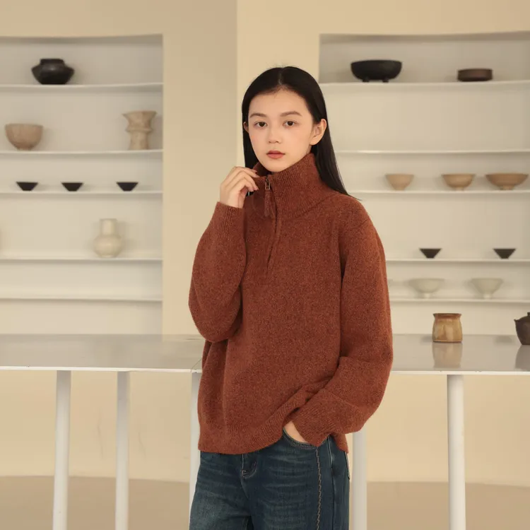 麻享【情迷诺丁山·半拉链毛衣】牦牛绒羊绒立领亲肤针织衫FSY51284