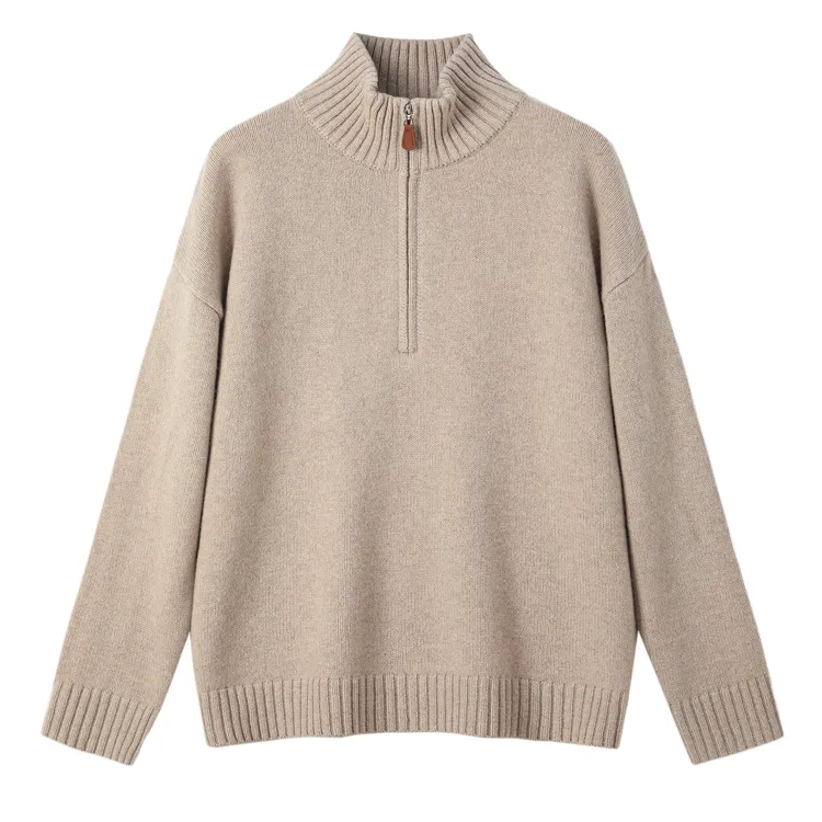 秋冬厚款立领宽松翻领针织衫女士羊绒羊毛衫长袖保暖百搭休闲加厚