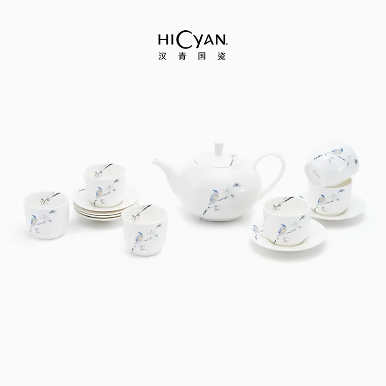汉青国瓷「春风禾雀」14头茶具礼盒套装 中式 高档 茶具 水具 花鸟