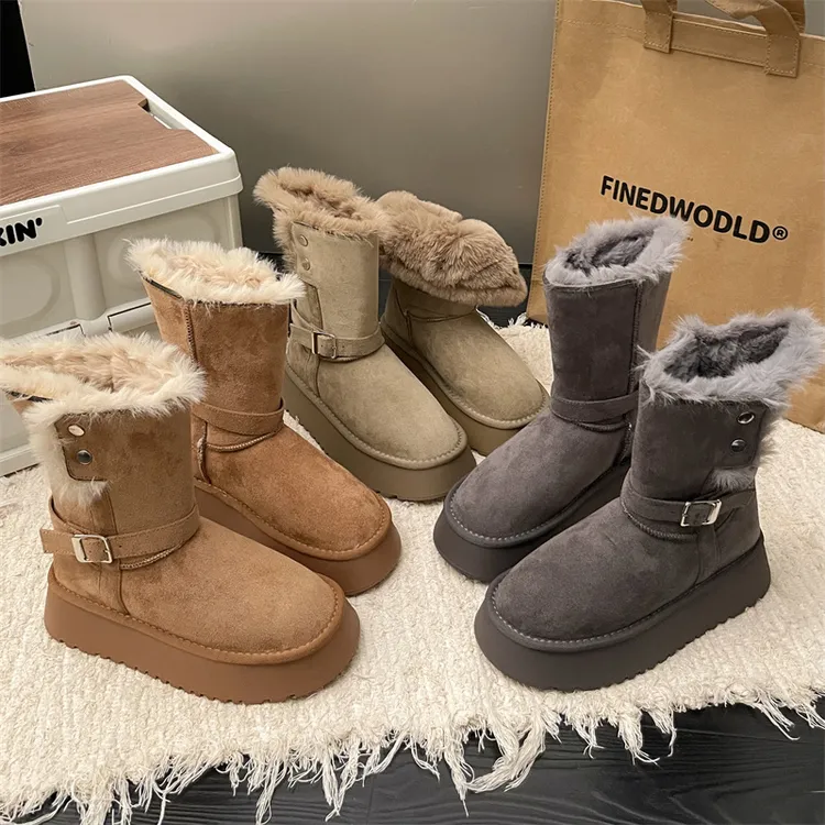 5厘米棉靴潮流风冬季雪地靴时尚两穿保暖增高雪地棉鞋中筒防水靴