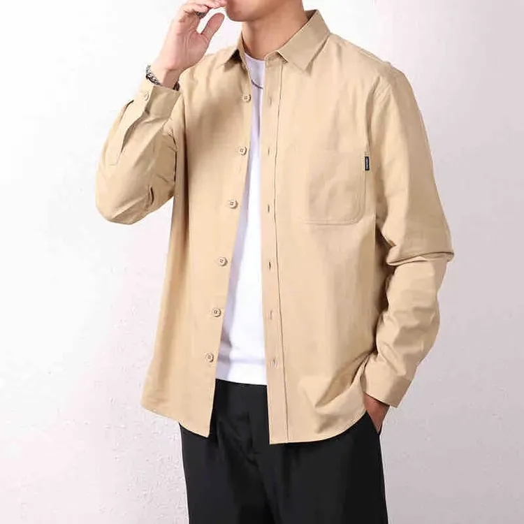 棉衬衫长袖男装春季新款时尚潮流真口袋衬衣外套宽松休闲工装上衣