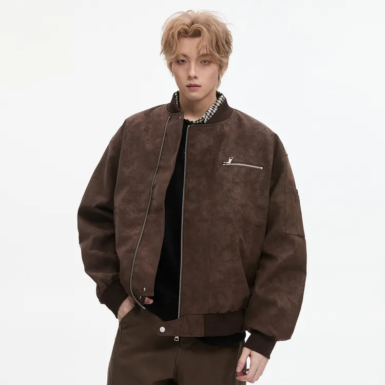 美式棒球服男生痞帅秋季情侣高街机车皮夹克设计感短款工装外套