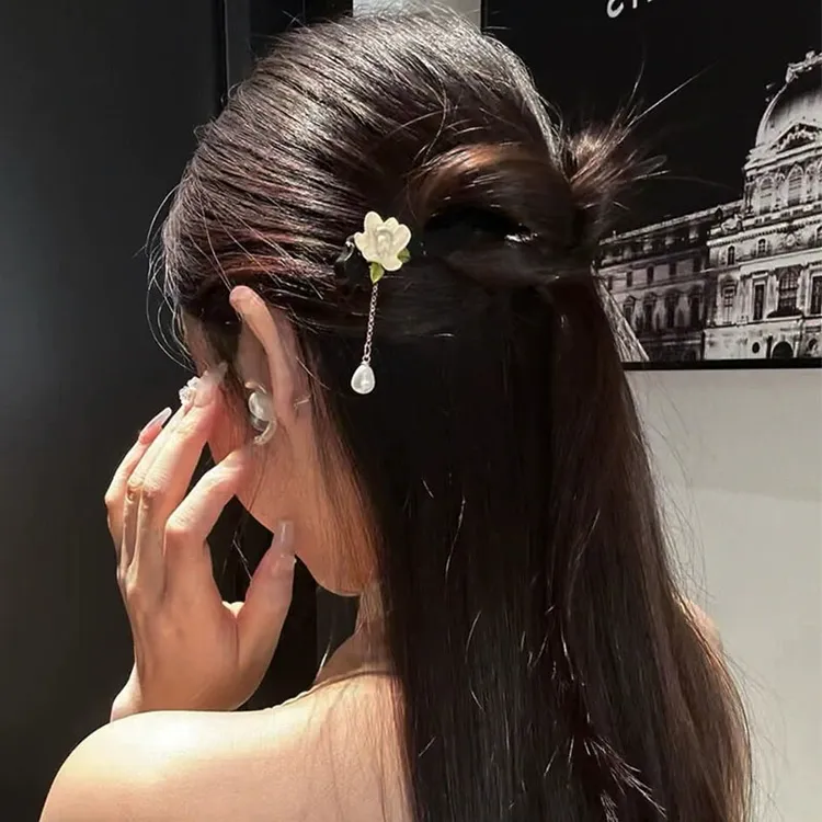 铃兰花珍珠流苏发簪新中式气质简约后脑勺盘发丸子头簪子古风发饰