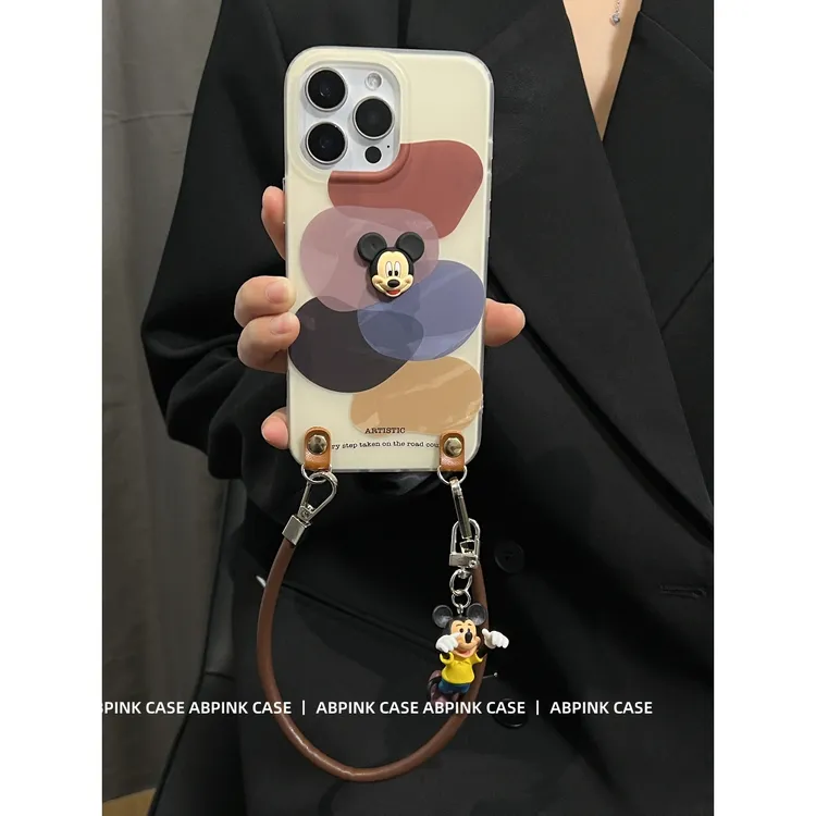 卡通立体米奇棕色块挂件适用iPhone17promax苹果16手机壳15斜挎14