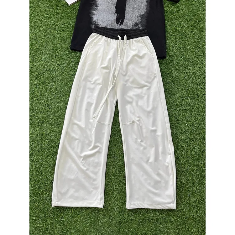 白色冰丝弯刀裤子男夏季薄款松弛感慵懒阔腿裤cleanfit休闲直筒裤