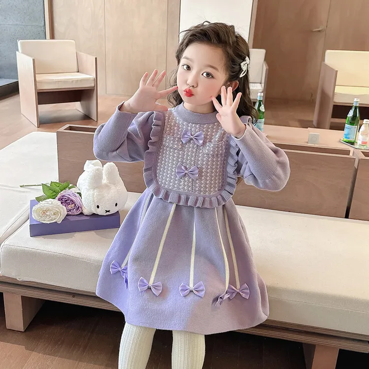 女童毛衣裙儿童2025秋冬韩版修身针织连衣裙宝宝加绒加厚裙子爆款