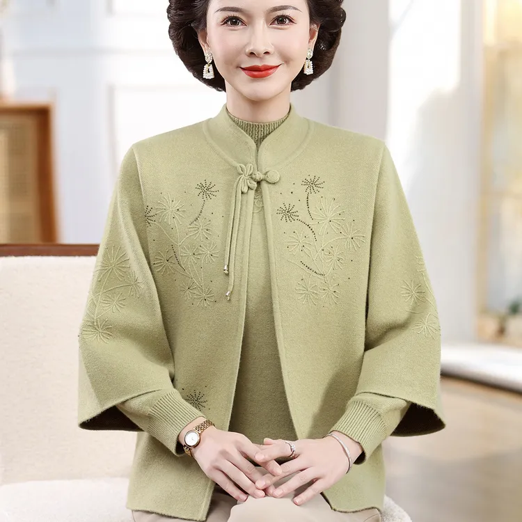 妈妈秋装两件套针织衫洋气上衣2025新款中老年女装新中式开衫毛衣